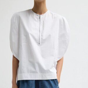 Tibi balloon origami top, 8, white, $80. Eco poplin. Excellent condition.